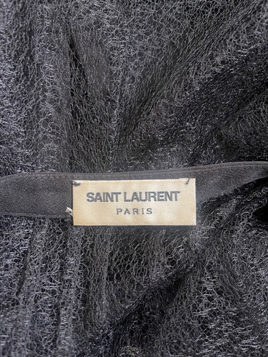 2017 Saint Laurent Embellished Yolk Black Lace Dress