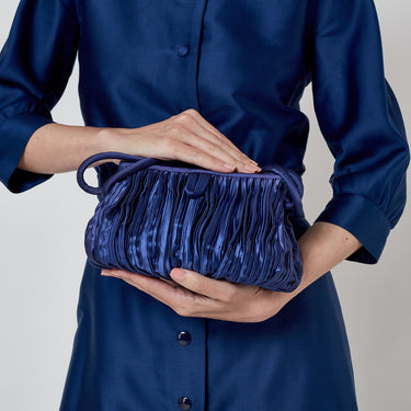 ARCHIVE - 1960s Royal Blue Silk Satin Pleated Handbag