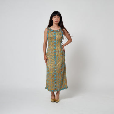 ARCHIVE - 1960s Doreen Lok Gold and Turquoise Beaded Shift Dress