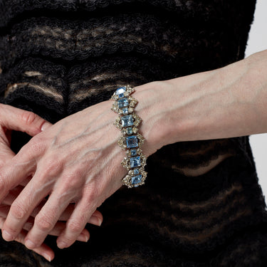 ARCHIVE - 1950s Bogoff Clear and Aquamarine Encrusted Rhinestone Bracelet