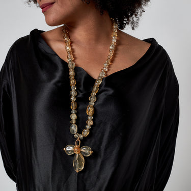 ARCHIVE - 1999 Chanel Topaz Resin Cross Pendant Necklace