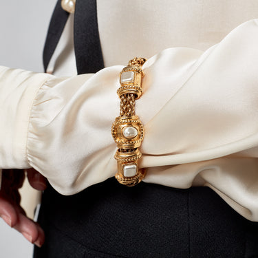 ARCHIVE - 1996 Chanel Gold and Pearl Etruscan Bracelet