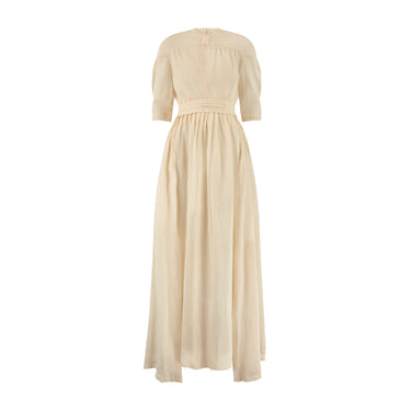 1950s French Couture Cream Muslin Wedding Dress with Cummerbund Belt
