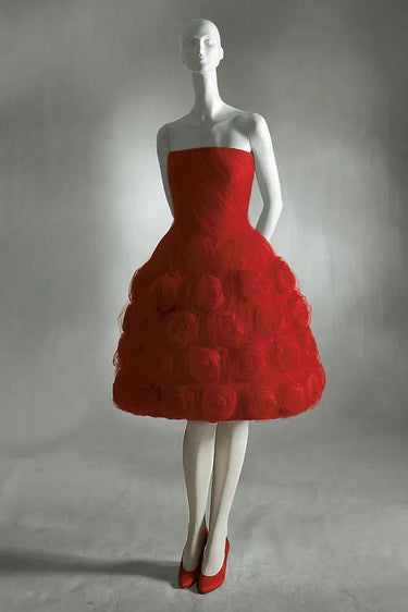 ARCHIVE - 1960s Italian Alta Moda Ruched Dress with Rose Appliques