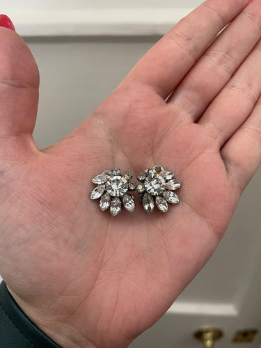 1950s Prong Set Rhinestone Floral Clip On Earrings