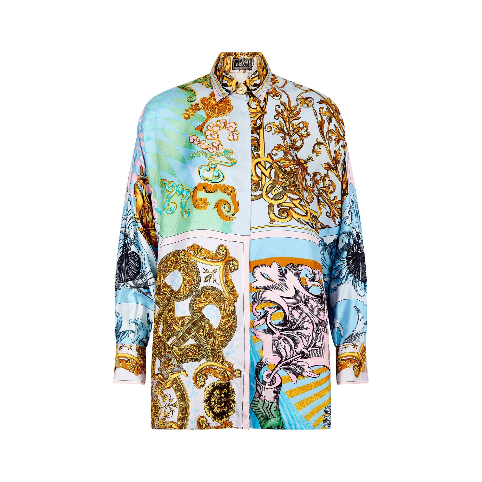 1992 Gianni Versace Runway Documented Baroque Print Silk Shirt
