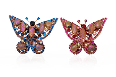 ARCHIVE - 1950s Hattie Carnegie Iridescent Pink & Blue Butterfly Brooch Pair