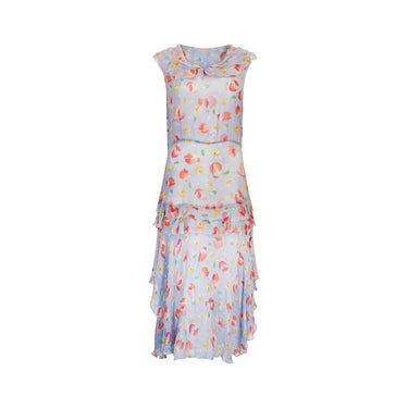 ARCHIVE - 1920s Art Deco Floral Print Fine Georgette Sheer Slip Dress