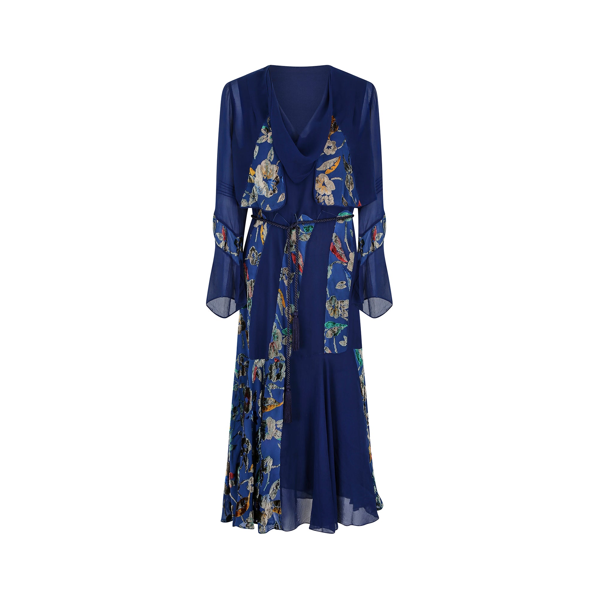 ARCHIVE - 1930s Blue Floral Silk Velvet and Chiffon Dress and Jacket S CIRCA VINTAGE ARCHIVE - 1930s Blue Floral Silk Velvet and Chiffon Dress and Jacket S CIRCA VINTAGE