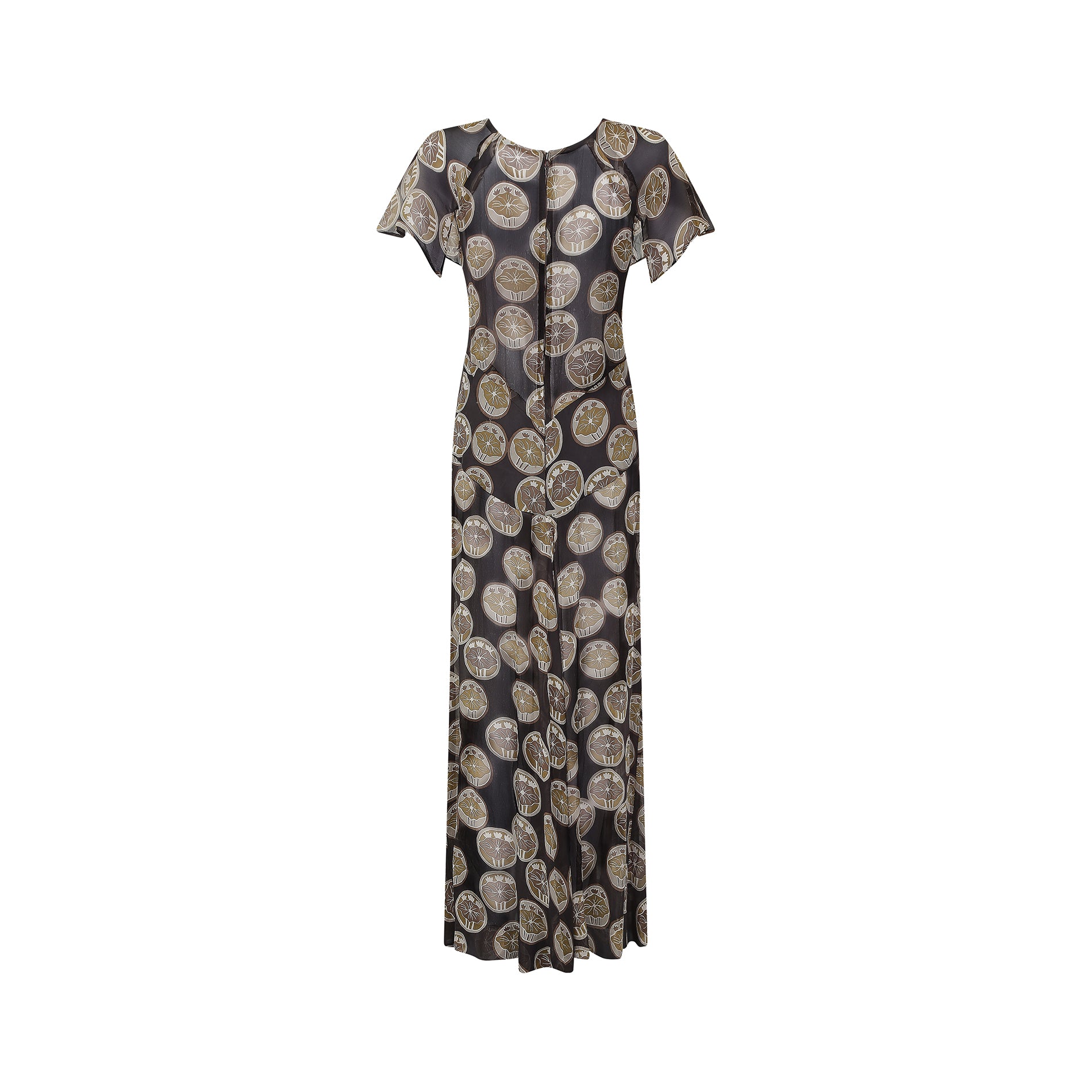 ARCHIVE - 1930s Silk Chiffon Brown Novelty Print Dress