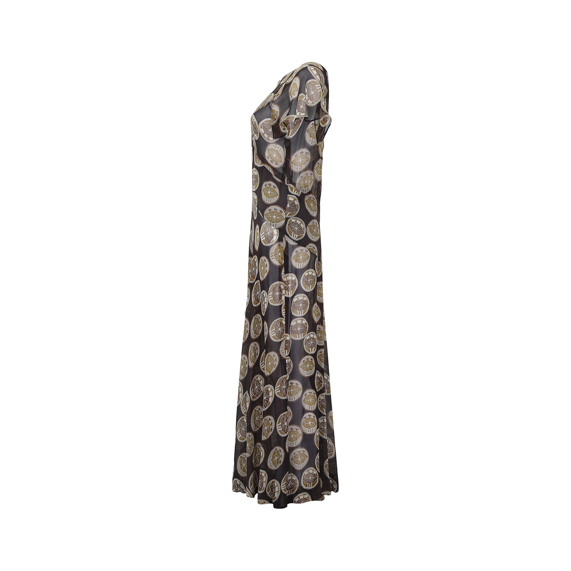 ARCHIVE - 1930s Silk Chiffon Brown Novelty Print Dress