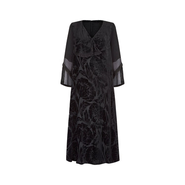 ARCHIVE - 1930s Floral Black Burnout Velvet Dress with Fluted Sleeves
