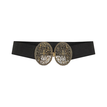 ARCHIVE - 1920s French Filigree Buckle and Black Fabric Belt