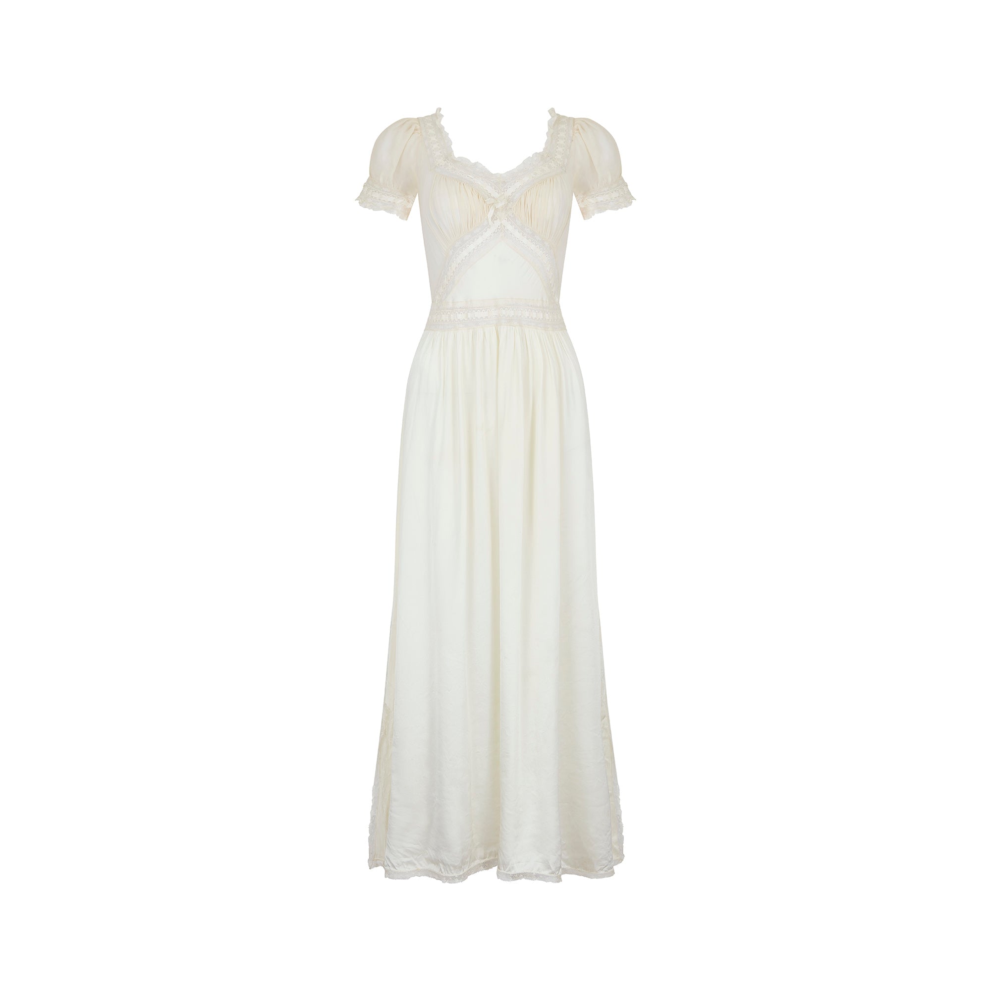 ARCHIVE: 1930s White Charmeuse Rayon Dress with Lace Inserts CIRCA VINTAGE ARCHIVE: 1930s White Charmeuse Rayon Dress with Lace Inserts CIRCA VINTAGE