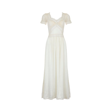 ARCHIVE: 1930s White Charmeuse Rayon Dress with Lace Inserts