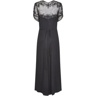 ARCHIVE - 1930s Black Silk Crepe Dress With Floral Appliqué Embellishment