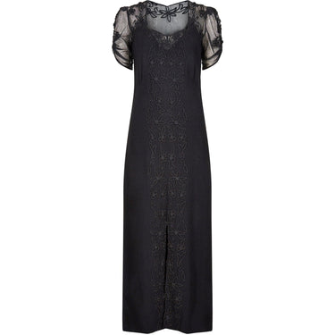 ARCHIVE - 1930s Black Silk Crepe Dress With Floral Appliqué Embellishment