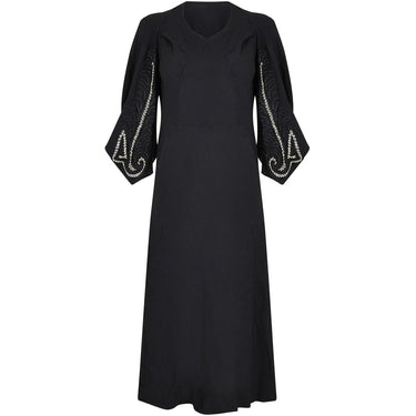 ARCHIVE - 1930s Black Silk Crepe Gown With Kimono Style Embroidered Soutache Sleeves