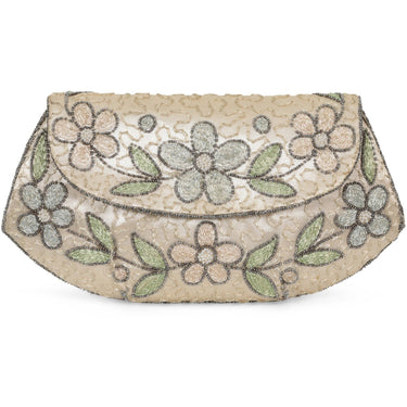 ARCHIVE - 1930s Ivory Satin Beaded Floral Clutch Bag