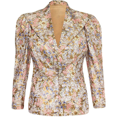 ARCHIVE - 1930s Liquid Gold Floral Painted Silk Jacket With Wide Lapel