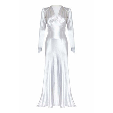 ARCHIVE - 1930s Long Sleeved White Silk Satin Bias Cut Wedding Dress