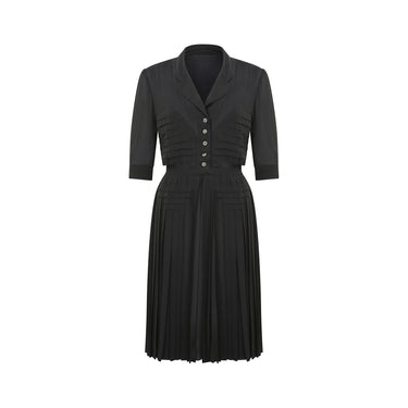 1940s Haute Couture Black Silk Dress