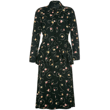 1940’s Black and Floral Peplum Shirt Rayon Tea Dress