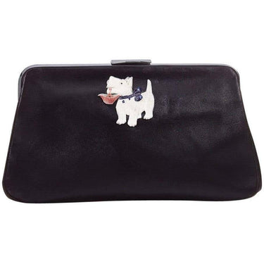 ARCHIVE - 1940s Black Leather Novelty Clutch Bag With Scottie Dog