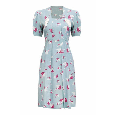 ARCHIVE - 1940s Eggshell Blue Cotton Dress With Fan Design