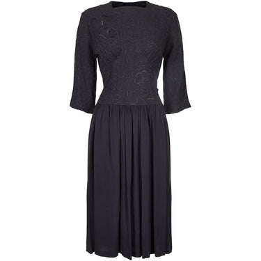ARCHIVE - 1940s Black Crepe Crewelwork Embroidered Dress