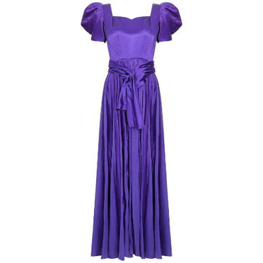 1940s Haute Couture Purple Satin Chiffon Dress