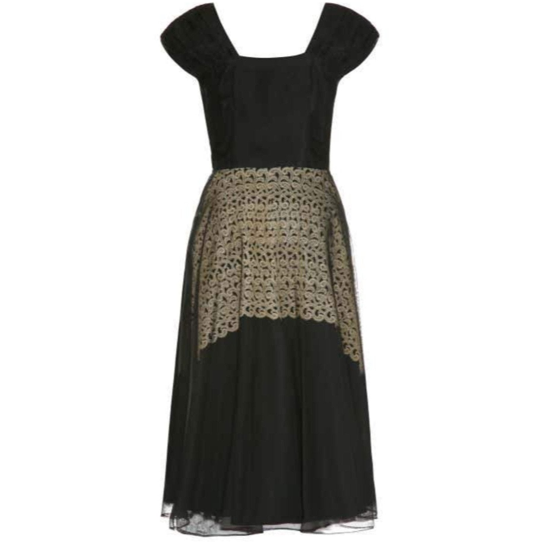 1940’s Monica Black Dress With Cream Guipure Lace Underlay