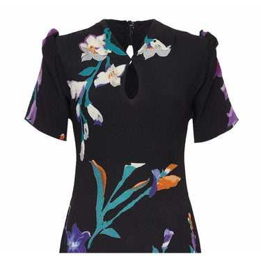 ARCHIVE - 1940s Navy Floral Print Silk Crepe Dress with Peephole Neckline