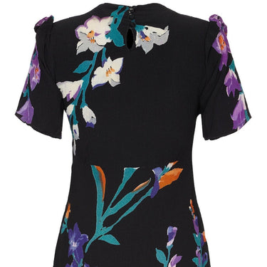 ARCHIVE - 1940s Navy Floral Print Silk Crepe Dress with Peephole Neckline