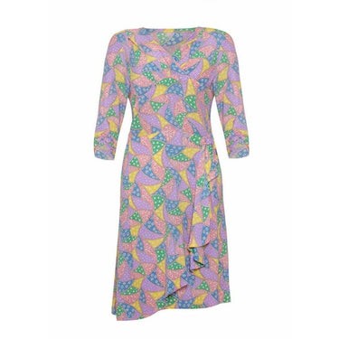 1940s Novelty Print Colourful Rayon Patchwork Dress
