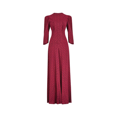 ARCHIVE - 1930s or 1940s Floral Burgundy Crepe Dress