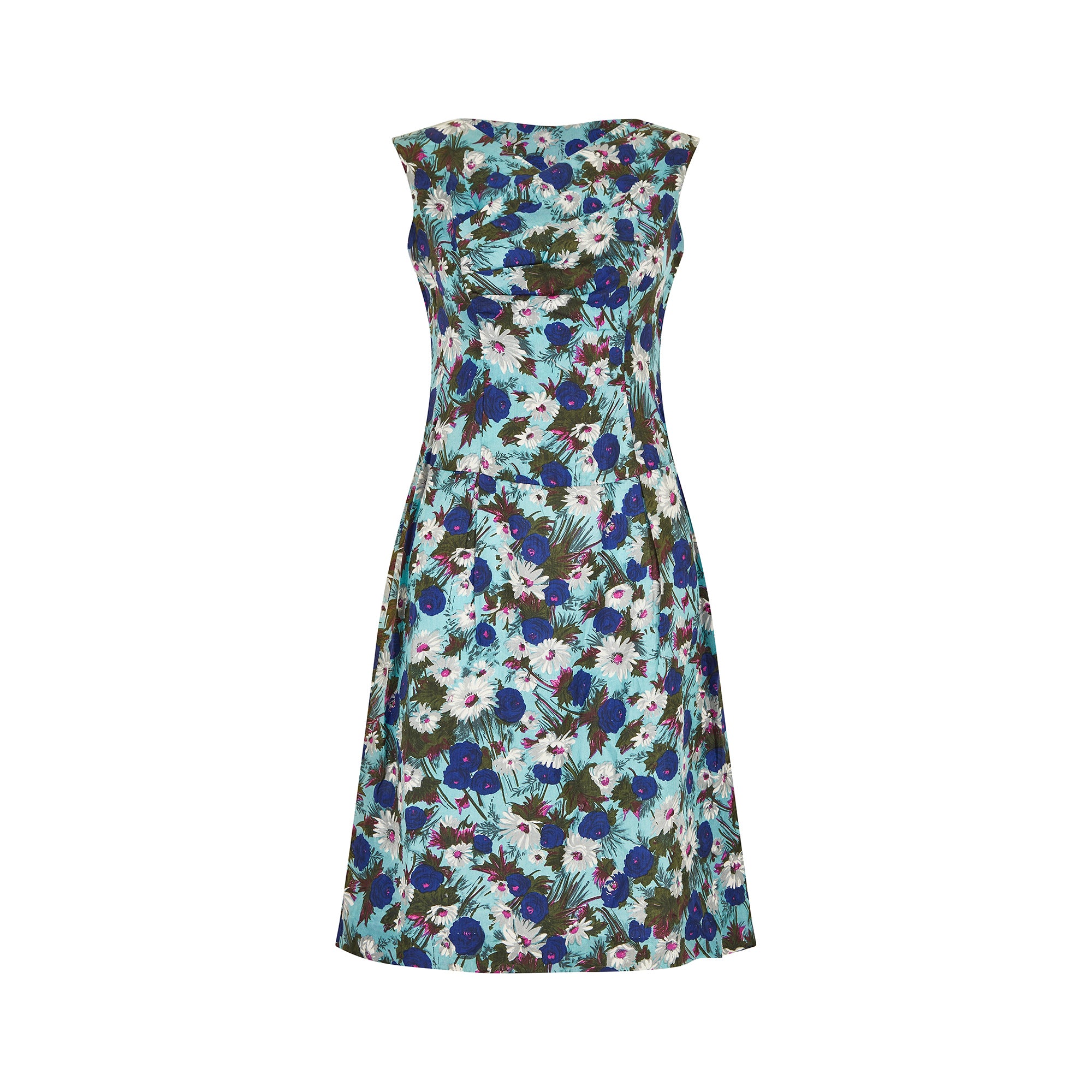 1950s Floral Silk Shift Dress with Cowl Neck 1950s Floral Silk Shift Dress with Cowl Neck