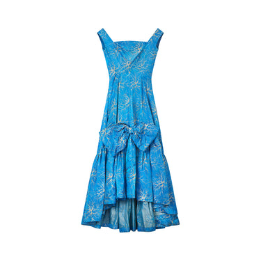 ARCHIVE - 1950s Frank Usher Jacquard Blue and Champagne Evening Dress