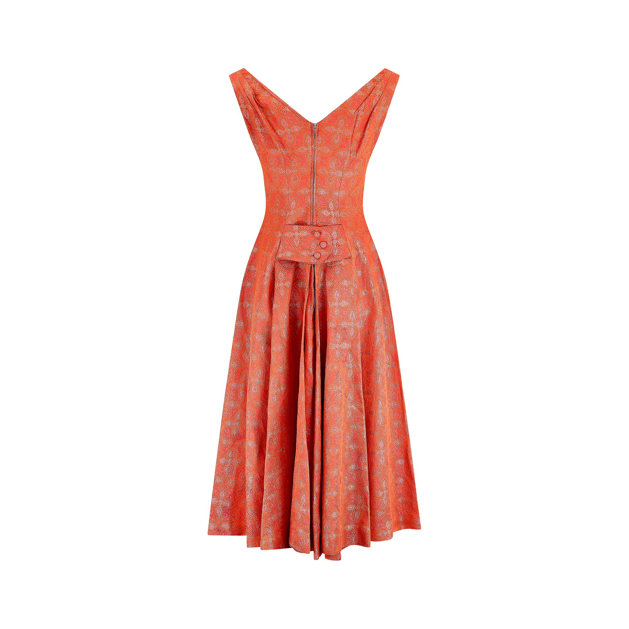 1950s Hardy Amies Orange Paisley Brocade Dress