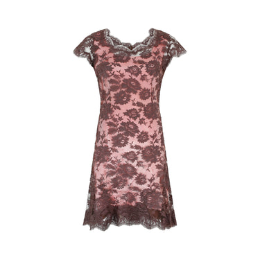 ARCHIVE - 1950s Worth London Couture Brown Lace and Pink Sheath Dress