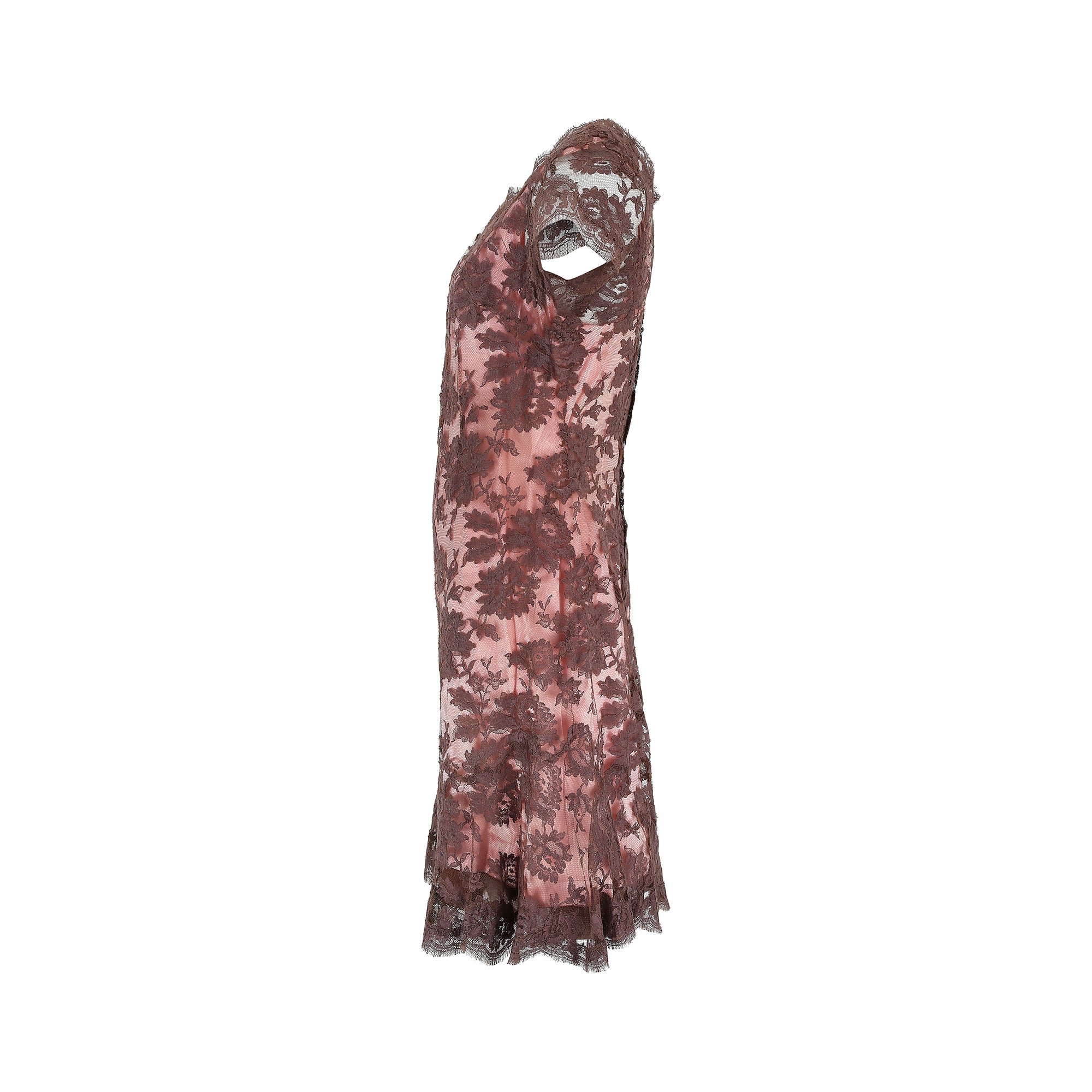 ARCHIVE - 1950s Worth London Couture Brown Lace and Pink Sheath Dress