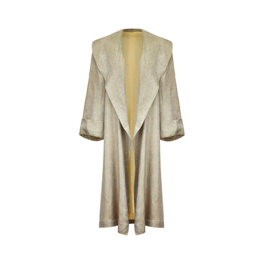 ARCHIVE: 1950s Silver Jacquard Paisley Print Duster Coat