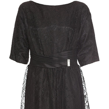 ARCHIVE - 1950s Black Chantilly Lace Peplum Cocktail Dress