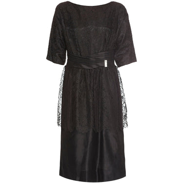 ARCHIVE - 1950s Black Chantilly Lace Peplum Cocktail Dress