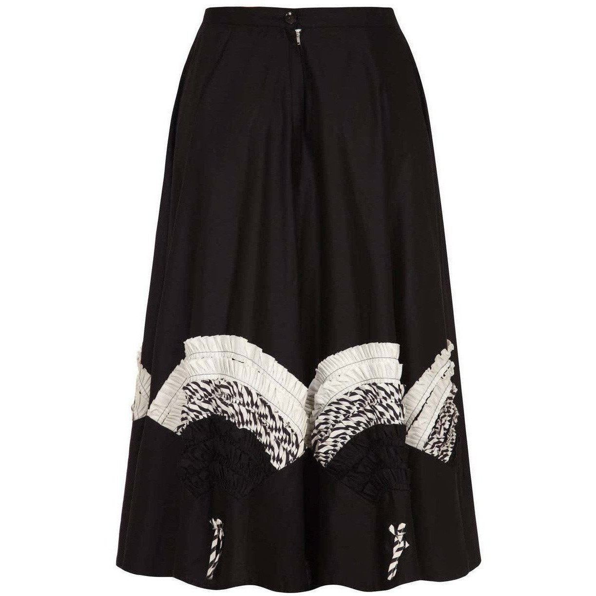 1950s Black Circle Skirt With Monochrome Applique