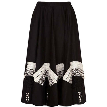 1950s Black Circle Skirt With Monochrome Applique