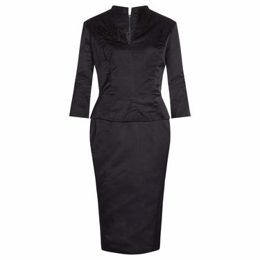 ARCHIVE - 1950s Black Silk Evening Dress With Peplum and Beaded Collar