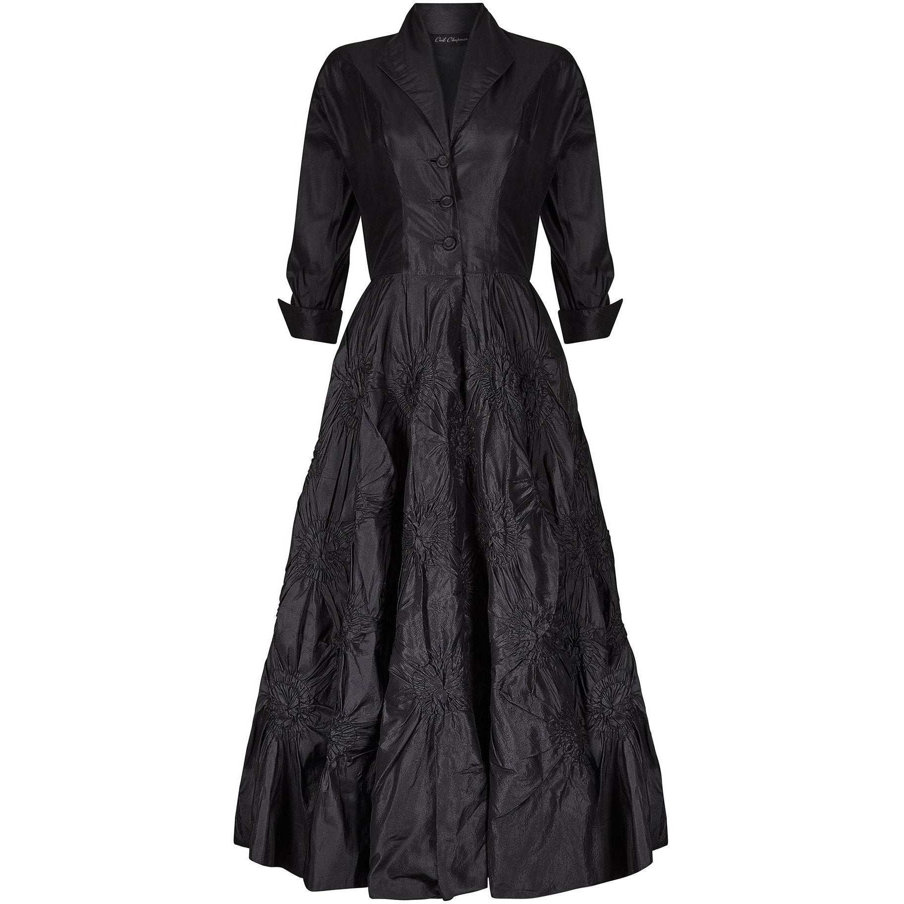 1950s Ceil Chapman Black Silk Taffeta Full Circle Dress