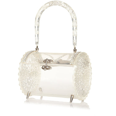 ARCHIVE - 1950s Clear Carved Lucite & Rhinestone Barrel Bag