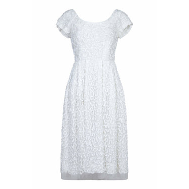 1950s Diana Warren White Tulle Dress With Ribbon Appliqué